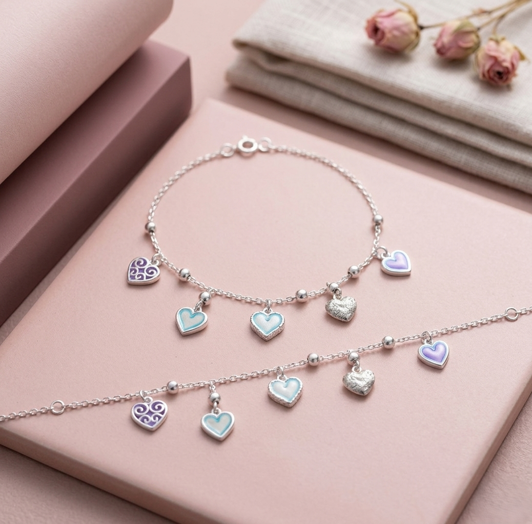 Silver Heart Charm Anklet