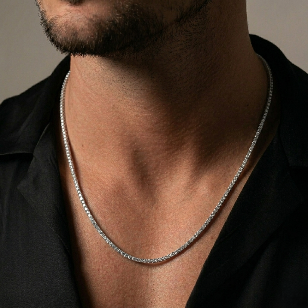 Men Silver Tennis Chain Necklace