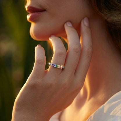 Rainbow Gemstone Silver Ring