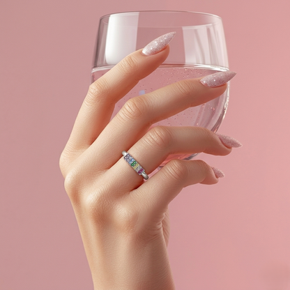 Rainbow Gemstone Silver Ring