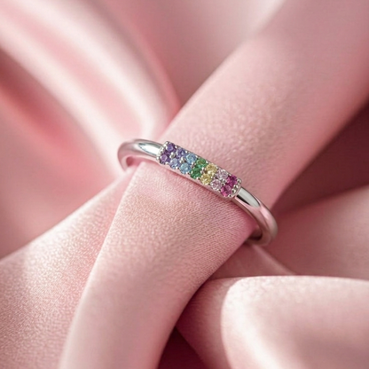 Rainbow Gemstone Silver Ring