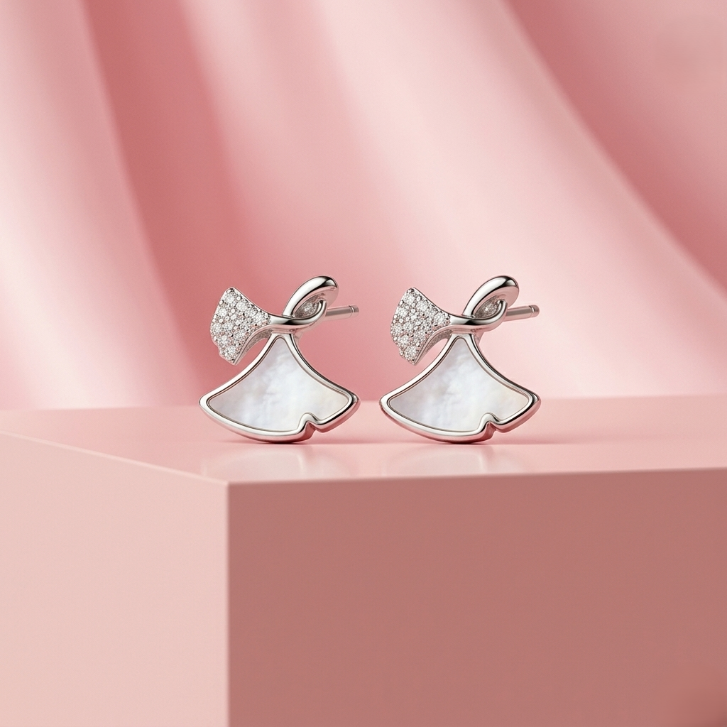 Silver Ginkgo Studs